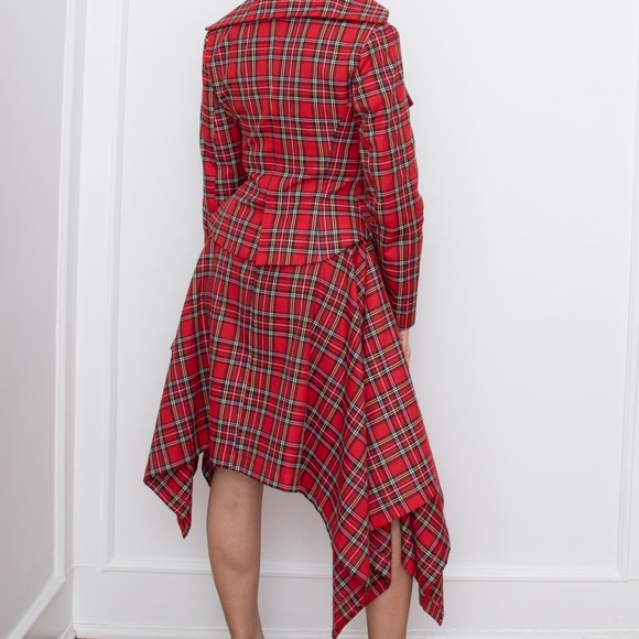 Red tartan tailored 2 piece skirt suit Vivienne Westwood style - Picture 4 of 6